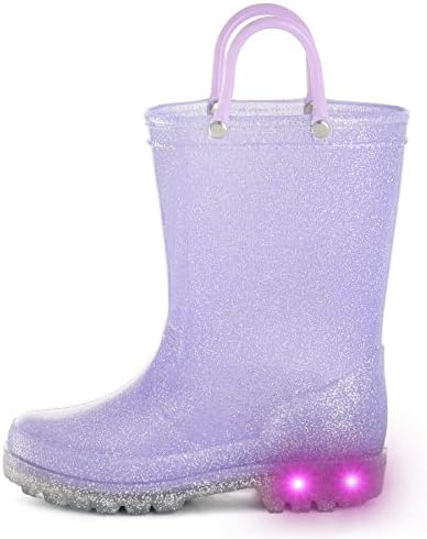 K KomForme Kids Rain Boots, Waterproof Light up Boots with Easy-on Handles