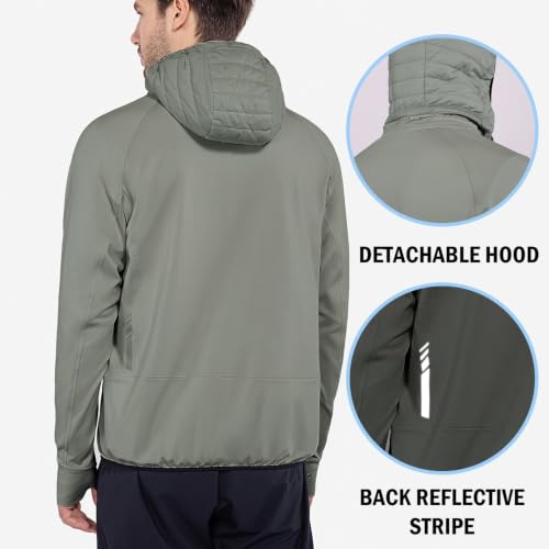 Image of baleaf Men's Running Jacket Lightweight Warm Up Puffer Jacket Hybrid Thermal Hiking Golf Insulated Coat Thumble Hole
