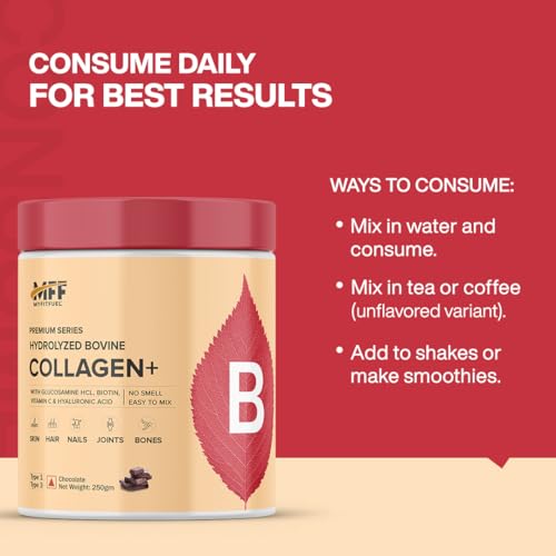 Image of MyFitFuel Hydrolyzed Bovine Collagen (100gm, Chocolate) with Biotin, Hyaluronic Acid, Zinc, Vitamin C & Glucosamine | For Skin, Hair, Nails & Joints