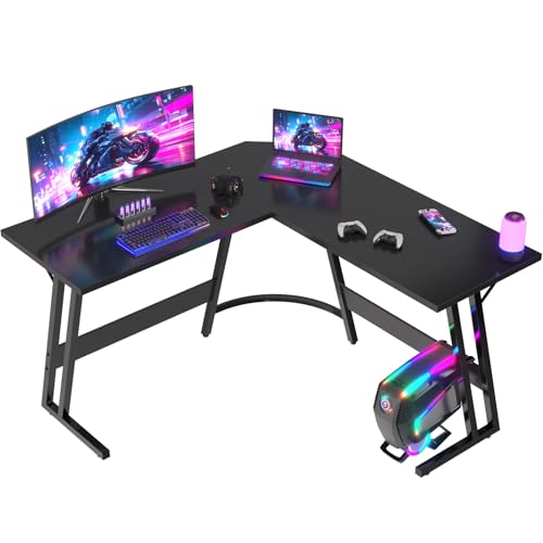 JUMMICO Bureau Gaming en L 120x120cm - Bureau d'angle - Polyvalent (Jeu/Travail/Étude) - Stabilité Maximale & Nettoyage Facil - Revêtement Mat - Noir