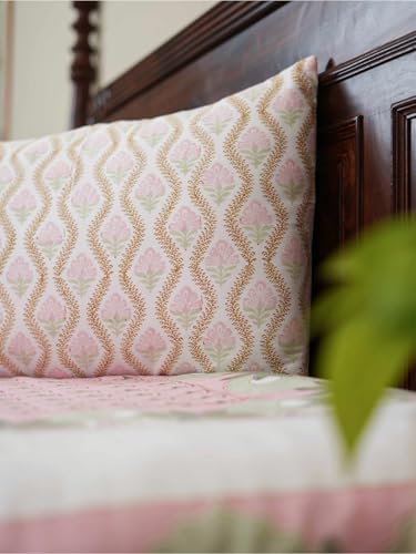 Image of Pichwai Premium Hand Block Printed Bedsheet | Bed Sheet Flatsheet | Pure Cotton | Double Bed King Size 108 inchx108 inch | 300 TC Bedsheets | Includes 2 Pillow Covers | Tree Spread