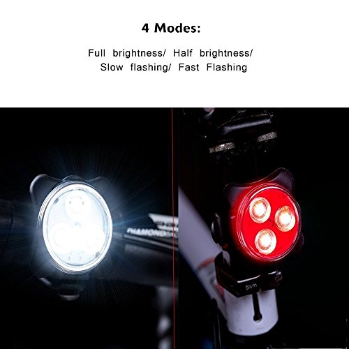 AMANKA Phare Lampe de Vélo Lumière Vélo Rechargeable Avant et Arrière 4 Modes de Luminosité Inclut USB Câble Antichoc Impermeable pour VTT VTC Cycliste Poussette Camping - Image 4