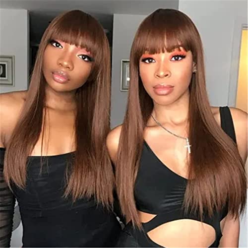 Image of Bangs Chocolate Brown Color HAIR WIG WITH BANGS FULL HEAD FOR DIFFERENT OCCASIONS