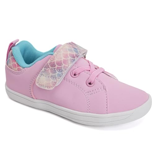 WateLves Toddler Little Kid Wide Barefoot The First Walking Shoes Girls Boys Leather Uniform Dress Shoes Lightweight Splay Naturally Minimalist Sneakers (Pink, 22)