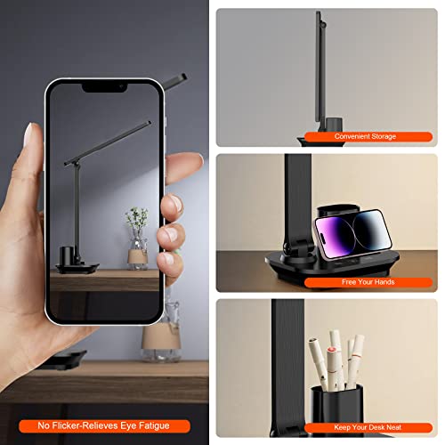Xubialo Desk Lamp For Home Office, Led Desk Lamp With Usb Charging Port, Touch Control Small Desk Lamp With Pen/Phone Holder, 3 Color Modes Foldable Study Reading Lamp With 10 Min Timer #TOP2