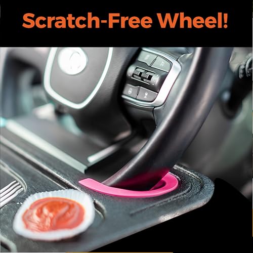 Image of ENRICH UP 2-in-1 Steering Wheel Tray Table & Car Desk - Hot Pink Ring | Car Table Tray for Parked Laptop Work, Meals, Cup Holder Use, Wheel Covers, Pickups, SUVs, and Travel Breaks