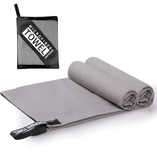 Simpeak 2 Piezas Toalla de Microfibra Gimnasio, 40×80 CM Toalla Deporte Ligera Pequeña, Absorbente y de Secado Rápido, Gym Towel con Bolsa de Transporte para Fitness, Piscina, Viaje, Playa y Yoga