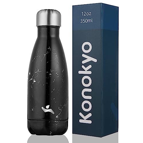 Image of Konokyo Insulated Water Bottles,12 oz Double Wall Stainless Steel Vacumm Metal Flask for Sports Travel,Marble Midnight