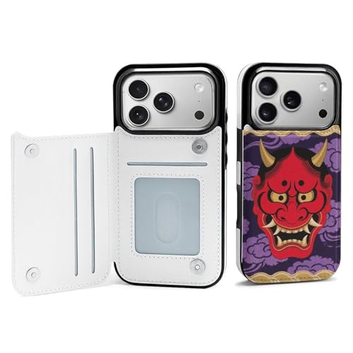 FodPand Red Oni Mask Case iPhone 17�p �g�ѓd�b�J�o�[ �t���b�v �g�ѓd�b�ی�J�o�[ ���킢�� TPU ���h�~ �ϏՌ� �~�j�}���X�g ���I�P�[�X �����p & �j���p