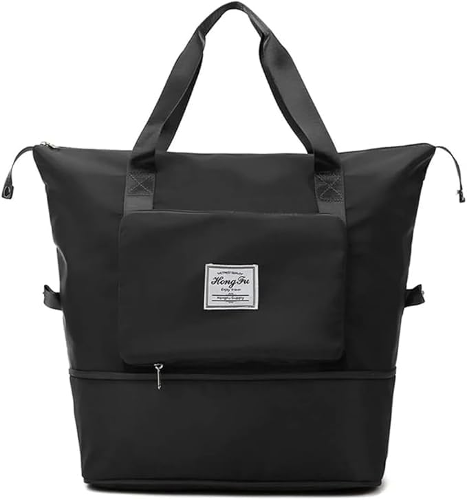 Bolsa/Mochila Multiuso Dobrável e Impermeável – Expansível e Espaçosa para Viagem, Academia e Dia a Dia | Grande Capacidade, Portátil, Versátil e Fácil de Limpar (Preta)