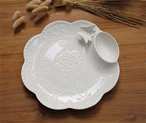 Plato de cerámica para dumplings con diseño mariposa 9.8 pulg miniatura 3