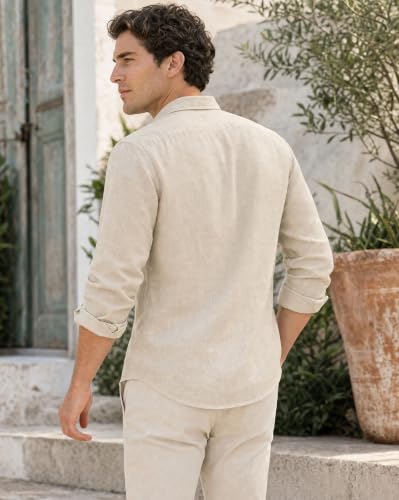 Image of Nobero Breezy Premium Linen Cotton Shirt for Men | Stylish Casual Shirts for Men | Semi Cut Collar | Box Pleat | Curved Hem | Regular Fit | Full Sleeve | S-XXXL