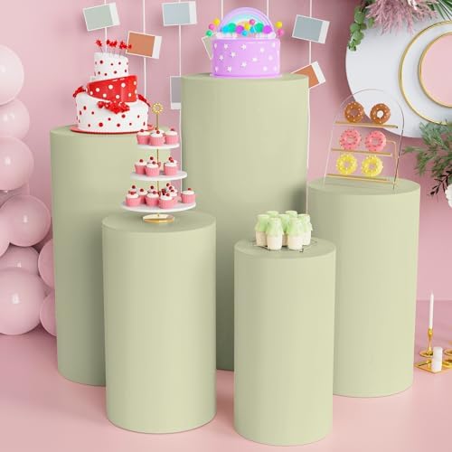 HAISIWLKJ Set of 5 Spandex Cylinder Pedestal Stands Covers