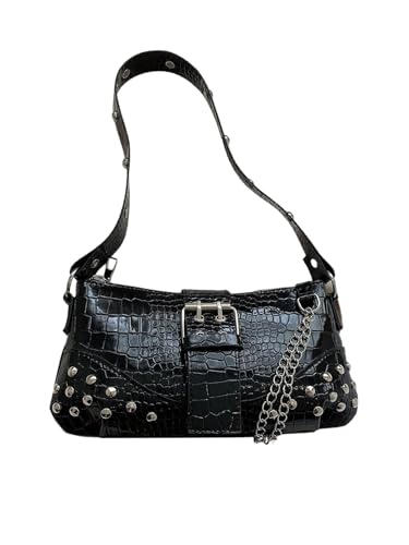 Women's Textured Shoulder Handbags Chain Zipper Buckle Underarm Hobo Bags Purse
