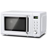 Moccha Retro Microwave, 0.7Cu.ft Compact Microwave, 700-Watt Countertop Microwave Ovens w/5 Micro Power, Delayed Start Function, LED Display, Child Lock, Small Microwave (White)