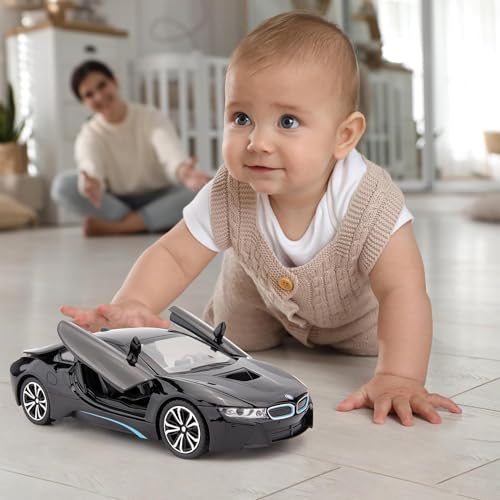Image of Invite Enterprise 1:24 Diecast Model Alloy BMW I8 Metal Pull Back Car With Sound & Light, 4 Openable Doors, Toy Car For Kids Gift [B M W I8-Black]