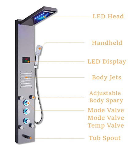 Led Shower Panel Tower, Rainfall Shower Head With Rain Massage Body Jets Shower System, Brushed Nickel #TOP1