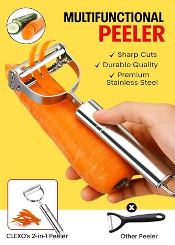 Image of Stainless Steel Julienne Vegetable Peeler Multi-Functional Fruit & Veggie Shredder Slicer and Grater for Potatoes, Carrots, Cucumbers (Silver, 18 x 8.2 x 2.4 cm)