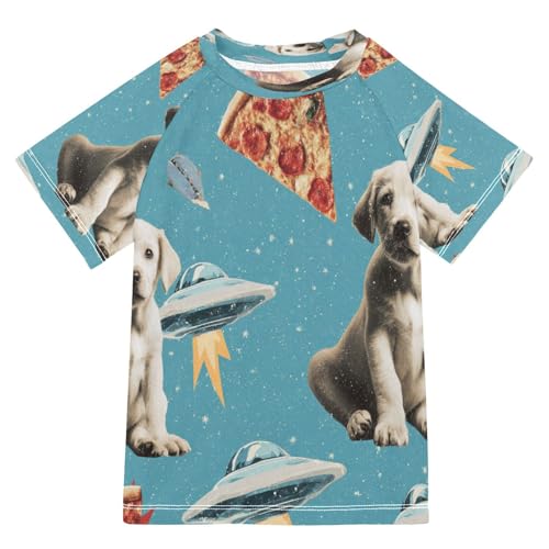 Boys Short Sleeve T-Shirts Dog Pizza UFO Rashguard Kids Swim Shirts Sun UPF 50+