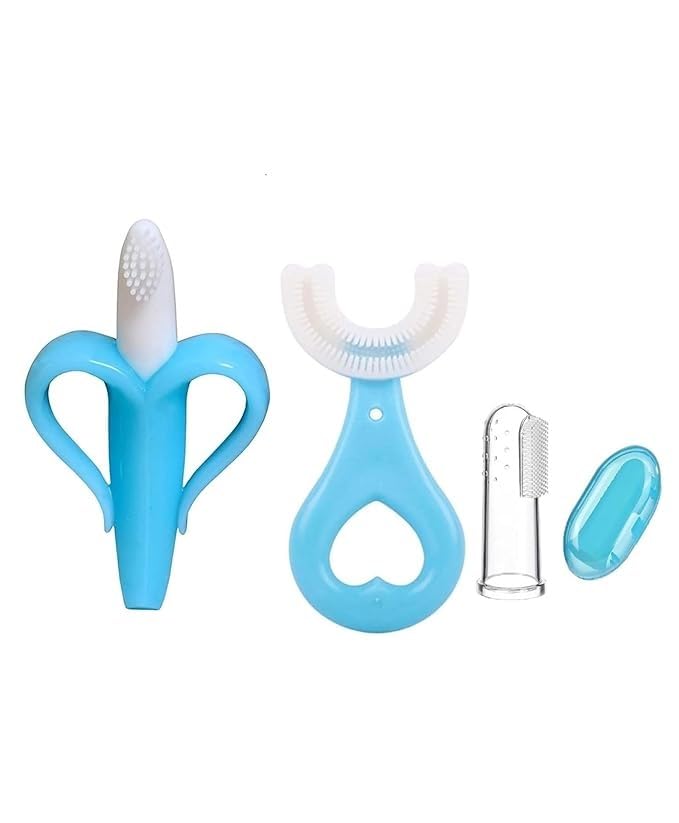 URbani Trading Kids 3-5 Years Children U Shape Baby Brush|Baby Finger Manual Toothbrush|Banana Shaped Teething Toothbrush- Combo Pack (Blue Combo)-image-21