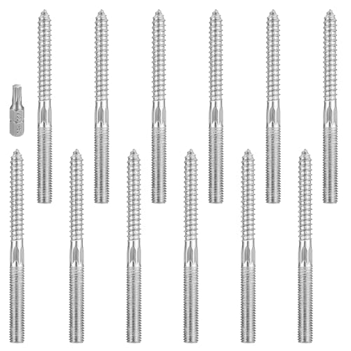 YFLeomry 12 Pièces Vis Double Filetage M10 x120mm Acier Zingué, Argent Vis Beton Sans Cheville pour le Raccordement de Meubles en Bois et l'installation Électrique
