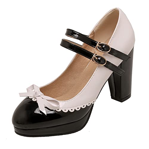 Image of MEOTINA Cute Bow Heels Mary Janes Shoes Women Dress Platform Strappy High Heels Kawaii Shoes