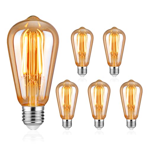 Uchrolls Edison Light Bulbs E27 Base, ST58 Vintage Warm White 2500K, Filament Clear LED Bulb, 700LM 6W (Equivalent to 60W), Non-dimmable, Pack of 5