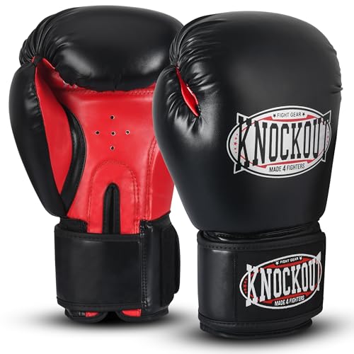 Knock Out Essential Gel Boxeo Kickboxing Guantes (Negro, 12 oz)