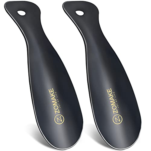 ZOMAKE Calzador de Zapatos 2Piezas - Metalico Calzadores para Personas Mayores con Colgante Agujero,19cm Acero Inoxidable Shoe Horn Fácil de Utilizar(2 Piezas Negras)