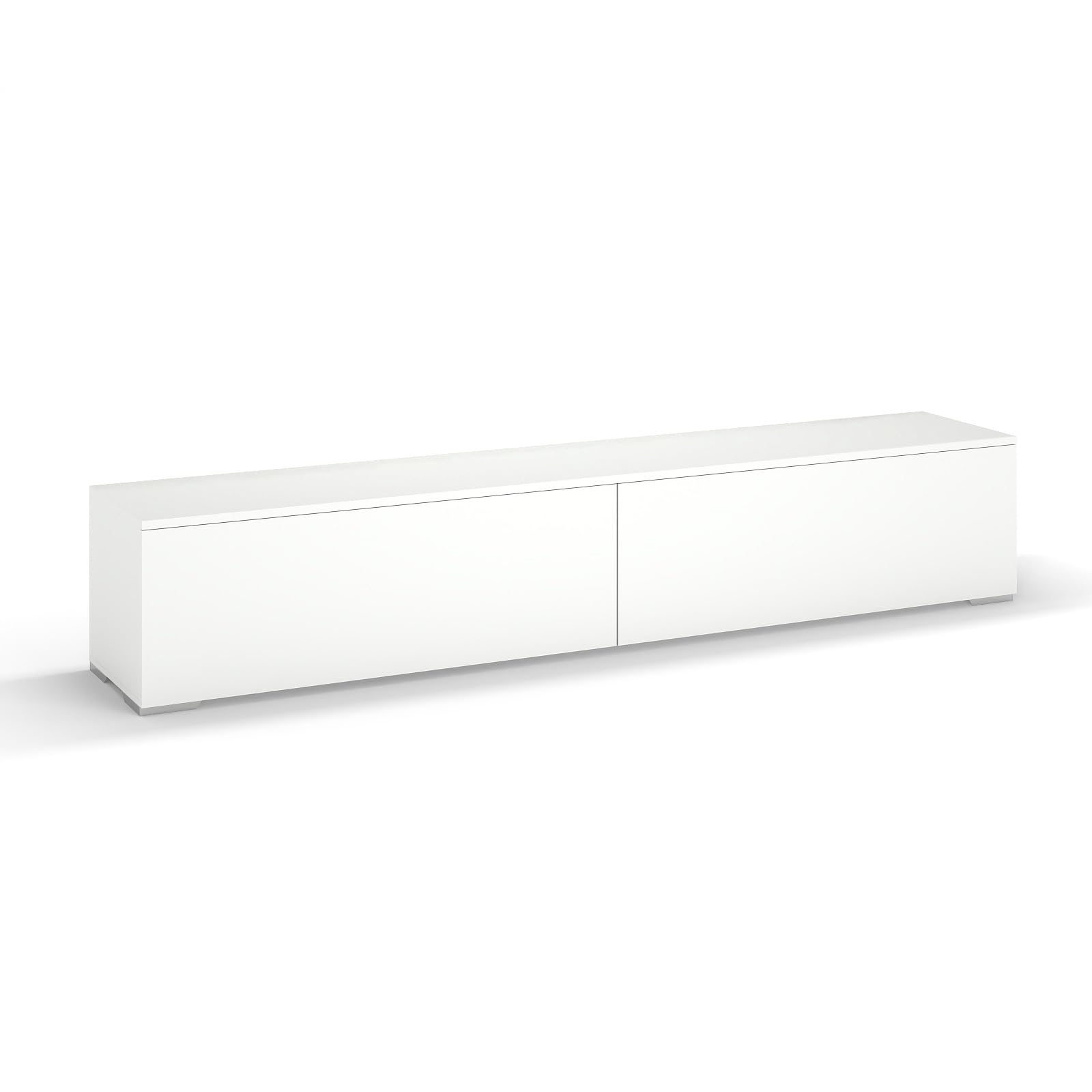 Mobile TV Lowboard 180cm, 2 Scomparti di Stoccaggio, per Televisori fino a 80 Pollici, Bianco per Soggiorno/Camera, Stile Moderno, Bianco 180x33x30cm