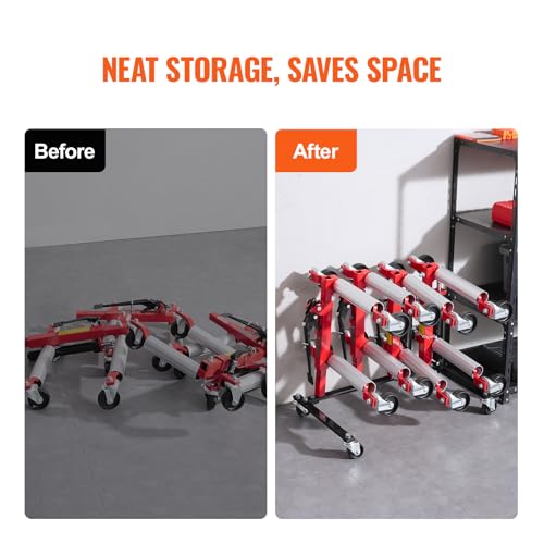 Image of VEVOR Car Dolly Rack, Storage Rack with 360 Rotatable Wheels, Hydraulic Ratchet Trolley Jack Stand Organizer, Jack Stands Holder Storage Rack, 4-Dolly Capacity, Compatible with Most Dollies