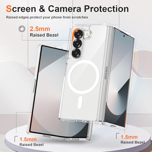 Image of ORETECH Magnetic Case Compatible with Samsung Galaxy Z Fold 6 Case, Transparent Back Non-Slip Hard PC Shockproof Bumper Protective Phone Case Cover for Samsung Z Fold 6 - Clear