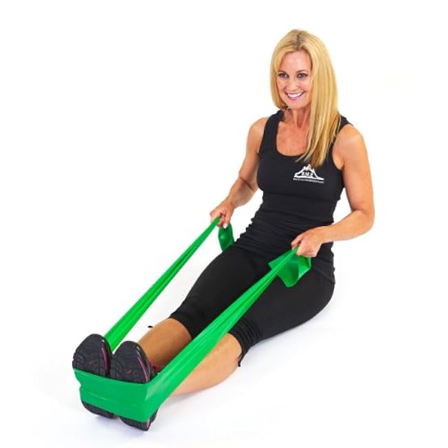 Black Mountain Products Therapy Exercise Bands with Resistance Band Carrying Case, Door Anchor and Starter Guide, Yellow, Blue, Green