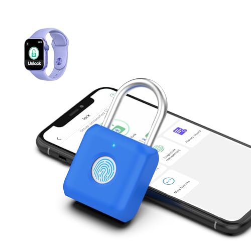 eLinkSmart Blue Fingerprint Padlock, Gym Locker Lock with Bluetooth App