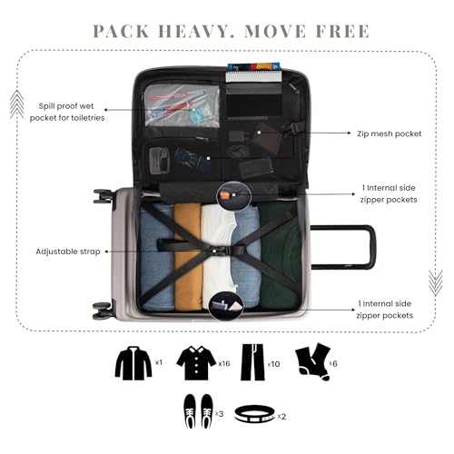 Image of F Gear Sedona Medium 65cm German Polycarbonate Hard Luggage|8 Japanese Hinomoto Silent Wheels |Expandable Check-in Front Opening Suitcase for Travel| Anti-Theft Zipper, TSA 007 Lock (Taupe)