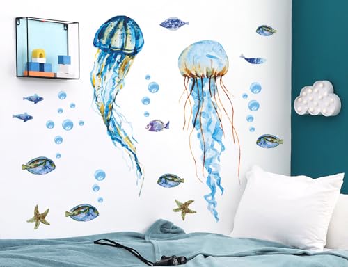 Vinilo decorativo medusas acuarela 36x12 pulgadas, 2 piezas miniatura 3