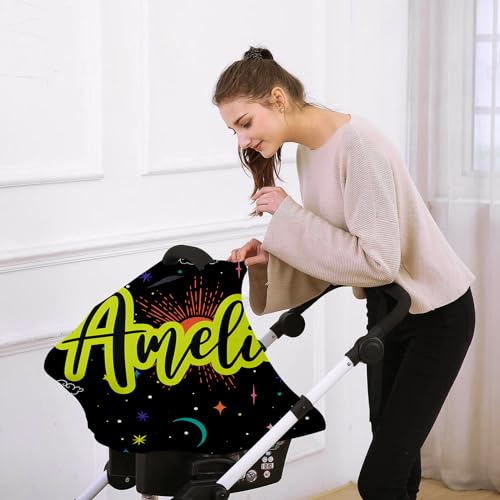 Image of Custom Name Car Seat Canopy - Baby Car Seat Covers, Infant Stroller Cover, Bright Green Star Carseat Canopy Christmas Birthday Gifts for Girls and Boys