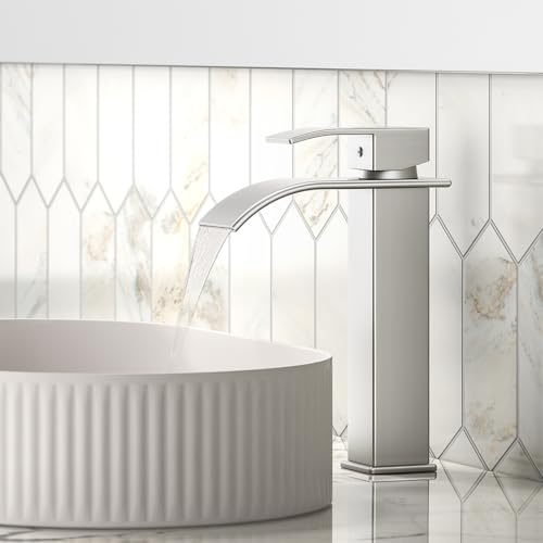 Image of Waterfall Bathroom Faucet,Brushed Nickel Stainless Steel,1-Handle