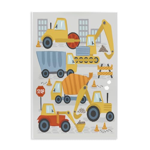 Stupell Industries Construction Vehicles Bulldozing Buildings Traffic Cones Illustration, Design by Lisa Perry Whitebutton