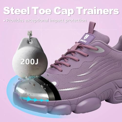 Image of Hogent Steel Toe Shoes for Men Women, Ultra Lightweight Premium Comfortable Work Sneakers, Puncture Proof Air Cushioned All‑Day Wear Safety Toe Shoes for Industrial Construction Warehouse Factory Work