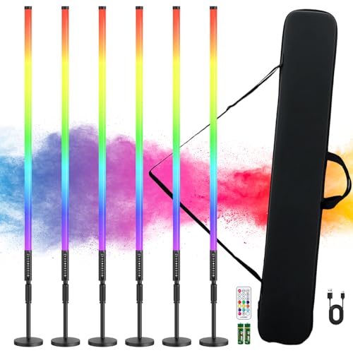 6Pack 4ft RGB Tube Light Portable 5000mAh Battery Powered with Stand Handheld Color Neon Light Bar LED Video Light with Bag for Photography DJ Dance Party Stage Painting Photo Booth Lighting
