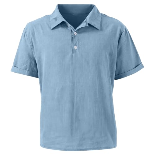 Polo casual de hombre manga corta con cuello clásico de mezcla algodón-lino, fresco y transpirable para verano miniatura 6