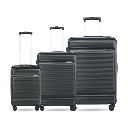 Image of SWISS MILITARY Pascal Lightweight PC Hard Large Check in Travel Luggage Trolley Bag with Anti-Theft Zippers & 3-Dial Lock, 360 Wheels, Wet Pocket & Aluminium Handle Suitcase Set of 3 -Black