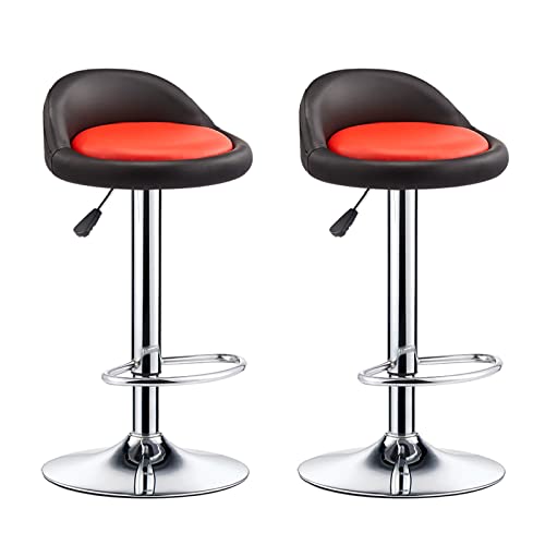 Taburetes De Bar,Modernos Bar Stools, Taburete De Bar Ajustable Y Giratorio, Ltura Ajustable Giratoria 360°, Con Respaldo, Para El Hogar, Cocina, Mostrador, Bistró, 2 Piezas Rosa ( Color : Black red ) Cover