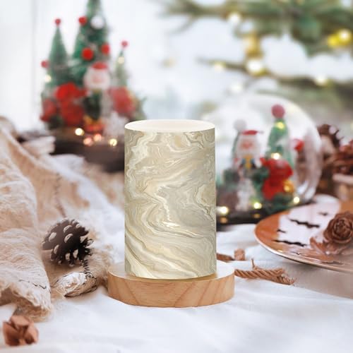Image of Flickering Flameless Candles, Gold Tile Marble LED Candles with Remote Timer, Set of 2 Battery Operated Candle for Valentine Wedding Birthday