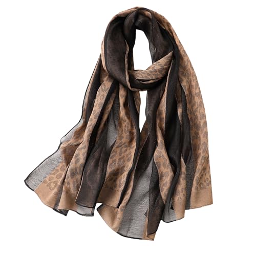 Women Leopard Print Scarf Long Shawl and Wraps Lightweight Scarf Fashion Satin Scarves Neck Scarves for Lady
