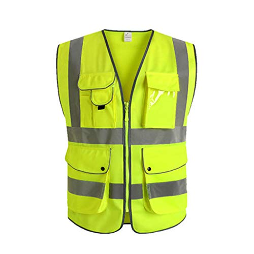 Preisvergleich Produktbild GLJJQMY Reflektorstreifen mit hoher Reißverschlussweste für mehrere Taschen, Fluoreszierendes Gelb Reflektierende Westen (Color : 1 Pack, Size : L)