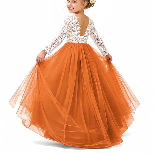 Image of Topmaker Flower Girl Dress for Toddler Baby Girls,Lace Tulle Dress for Wedding,Birthday Party,Photoshoot,Special Occasion