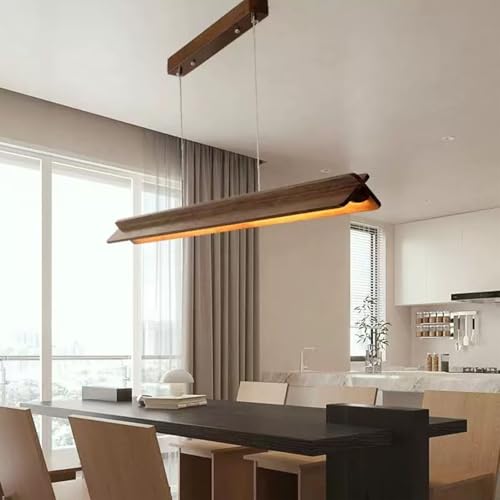 Holz LED Pendelleuchte Esstisch Dimmbare Hängelampe Esszimmer Esstischlampe, Holzlampe mit Fernbedienung, Hängend Leuchte Höhenverstellbar für Büro Küchen Wohnzimmer Deckenlampe (Nussbaumholz, 80cm)