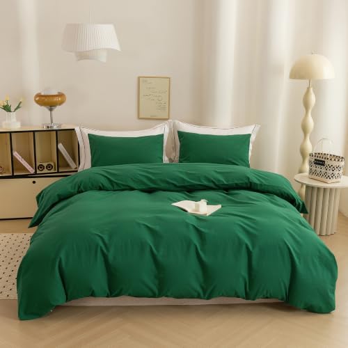 Image of Emerald Green Duvet Cover King 3 Piece Soft & Breathable Comforter Cover